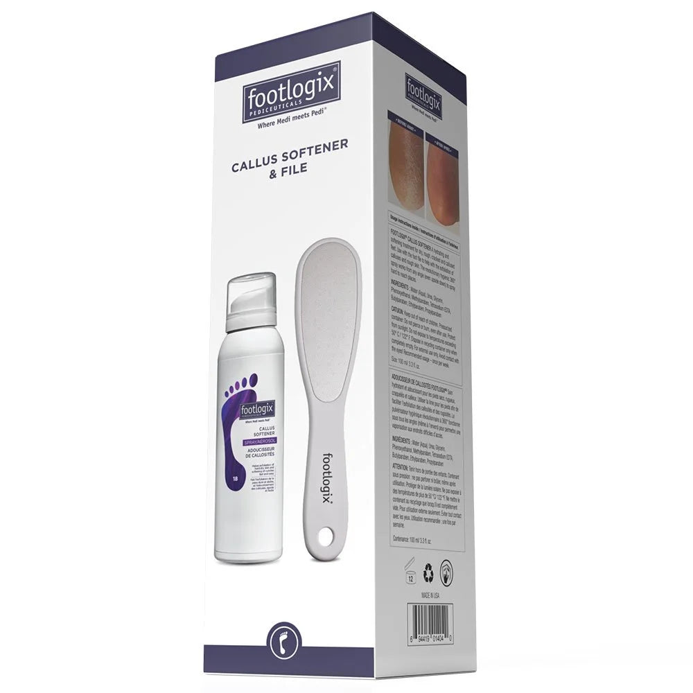Footlogix rinkinys – Nuospaudų minkštiklis 100ml + pedikiūro dildė Footlogix Skystos priemonės: